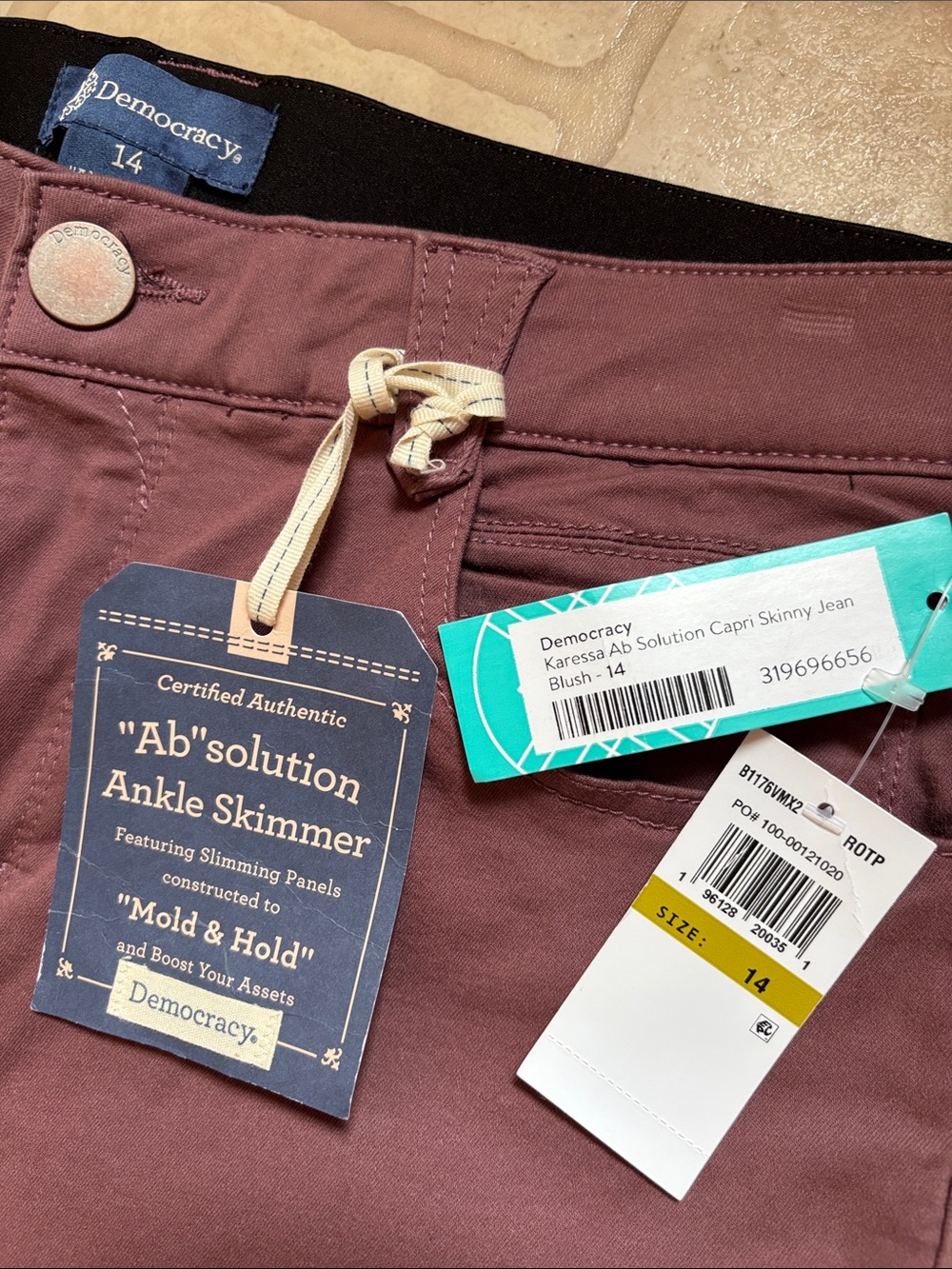 NWT Democracy "Ab" Solution Karessa Capri Ankle Skimmer Jeans Blush Sz 14 - Picture 6 of 7